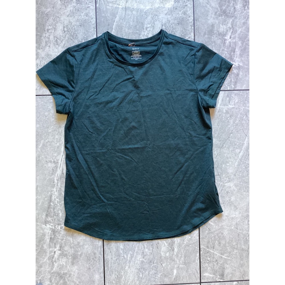 Quince Flowknit Breeze Tee Heather Green Short Sleeve Crew Neck Top LB57601 S